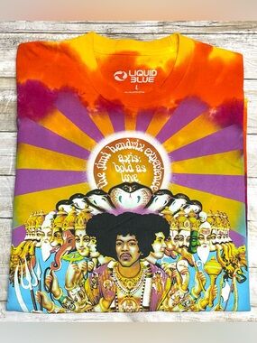 Liquid Blue Jimi Hendrix Axis Bold As Love Tie-Dye Tee Large Orange Yellow Blue